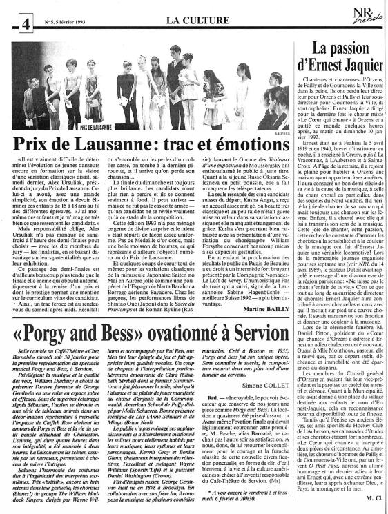 Nouvelle Revue hebdo 5 fevrier 1993 la passion d Ernest Jaquier